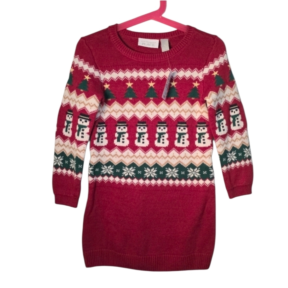 The Children's Place Red Snowman Knit Dress Sz 4T NEW